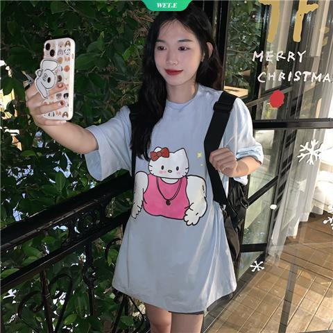 Áo Thun Cổ Tròn Dáng Rộng In Hình Hello Kitty Thời Trang Mùa Hè 2023