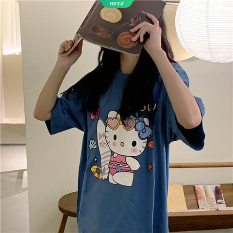Áo Thun Tay Ngắn Cổ Tròn In Hoạt Hình Sanrio Hello Kitty Thời Trang Mùa Hè 2023