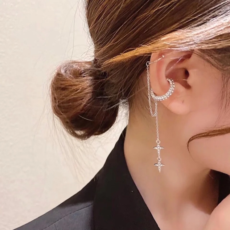 Khuyên Kẹp Sụn Tai / Khuyên Tai Dạng Kẹp Đính Đá Giả Kim Cương Lấp Lánh Y2k Phong Cách Harajuku Không Cần Khoan Lỗ