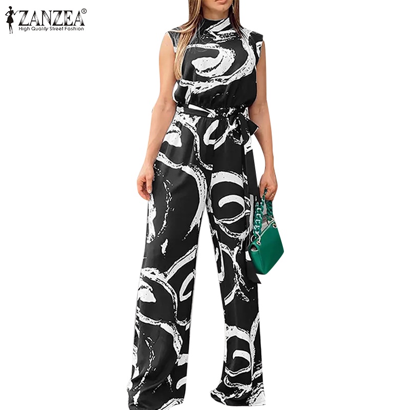 Zanzea Bộ Áo Liền Quần Cổ Cao Không Tay In Họa Tiết Thời Trang Dành Cho Nữ