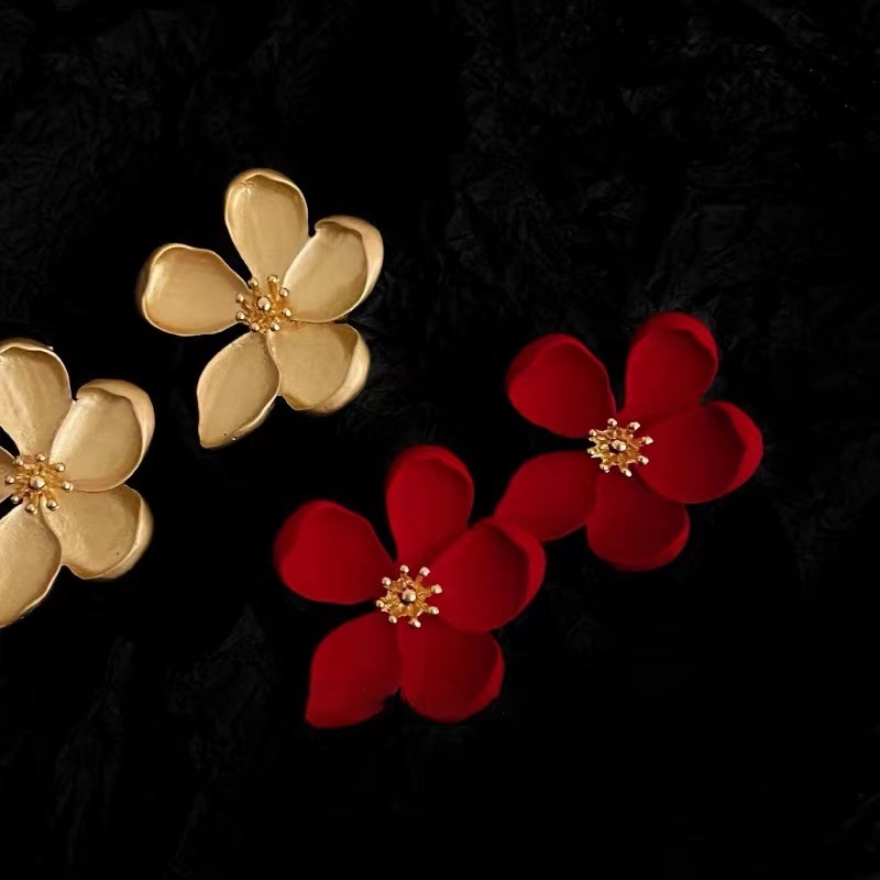 Bông Tai Hình Hoa Bằng Kim Loại Phong Cách Pháp Cổ Điển Thời Trang