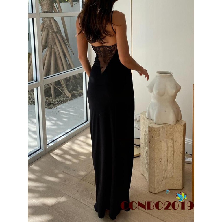 Đầm Dài Hai Dây Phối Ren Quyến Rũ Dành Cho Nữ