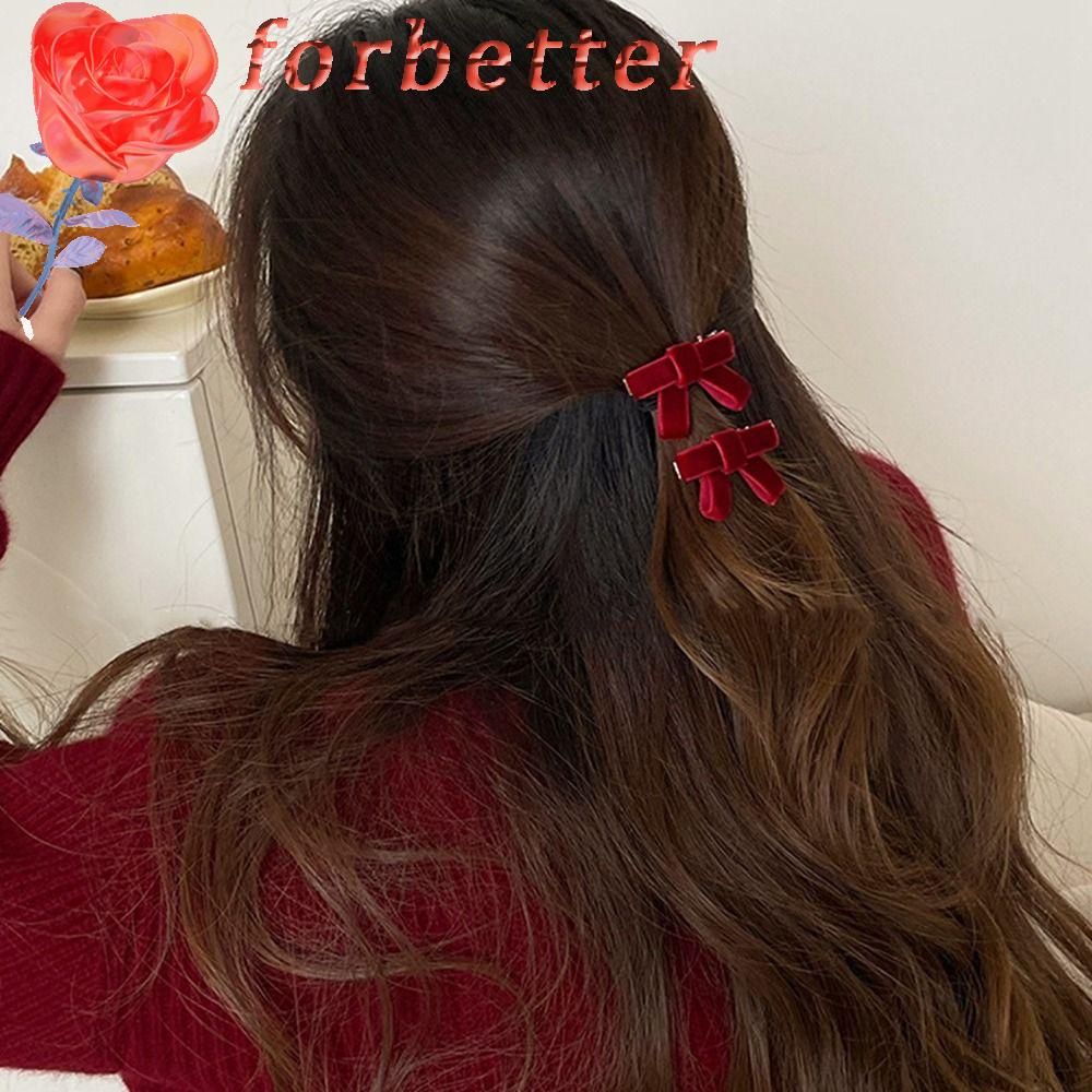 Kẹp Tóc Nơ Bằng Nhung Màu Đỏ Phong Cách Hàn Quốc Đơn Giản Thời Trang Cho Nữ