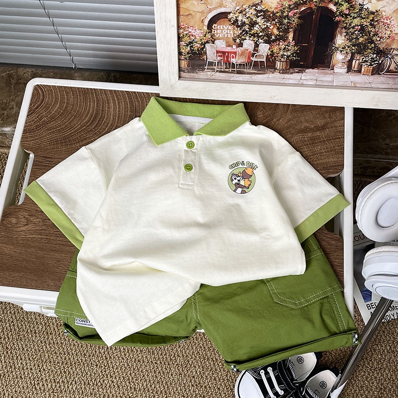 Bộ Áo Sơ Mi Ngắn Tay + Quần Short Thời Trang Mùa Hè Hàn Quốc Cho Bé Trai