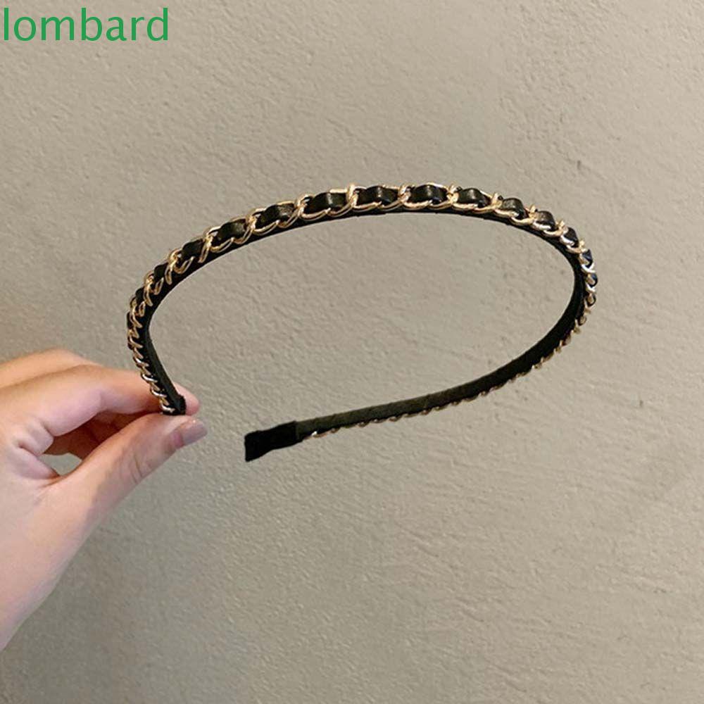 Băng Đô Dây Xích Bằng Da PU Màu Đen Cá Tính Cho Nữ