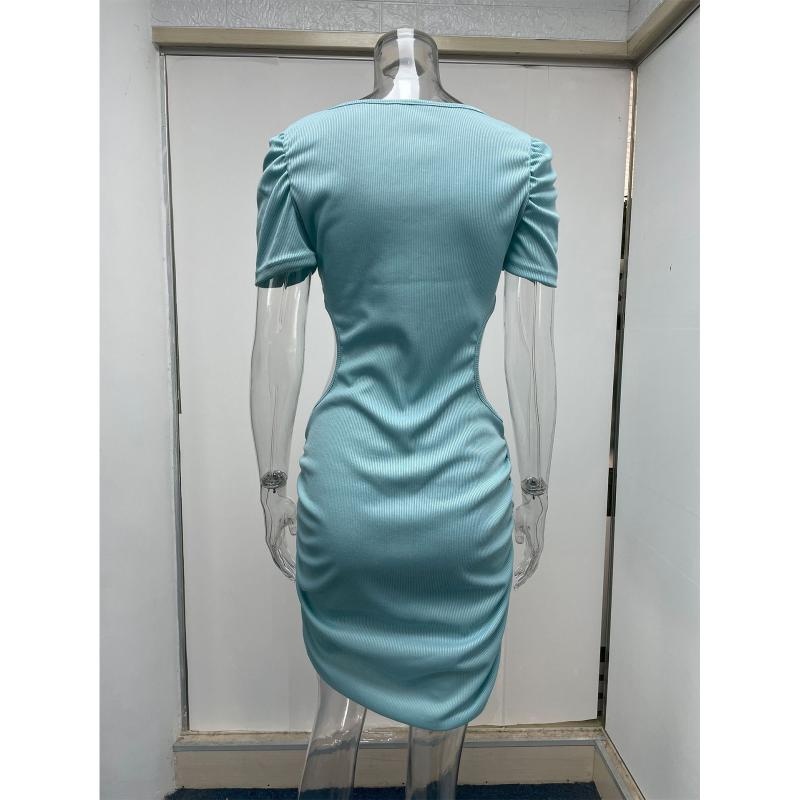 Đầm Ngắn Dáng Ôm Cổ Vuông Tay Ngắn Thiết Kế Khoét Lỗ Thời Trang Quyến Rũ Cho Nữ