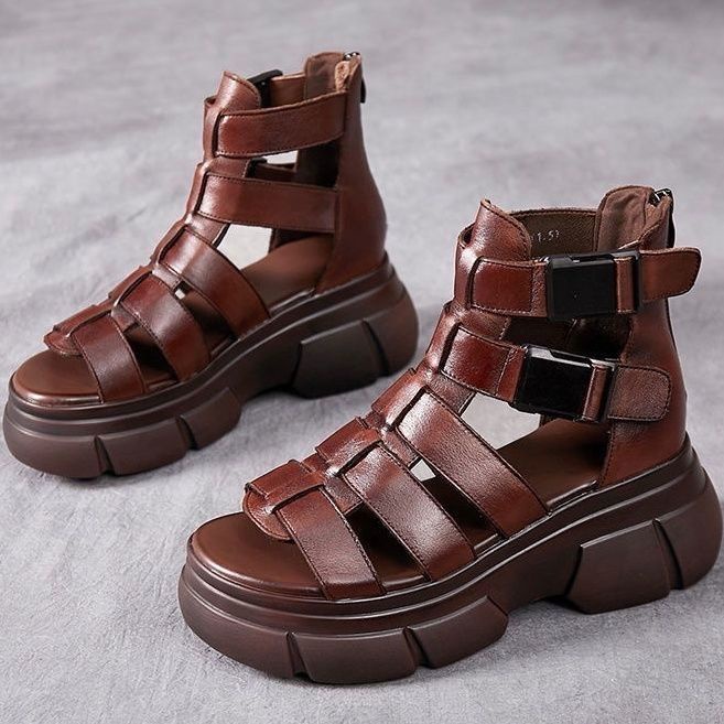 Giày Sandal Cao Gót Đế Dày Bằng Da Thật Mềm Mại Phong Cách Retro Thời Trang Xuân Hè 2023 Dành Cho Bạn Nữ