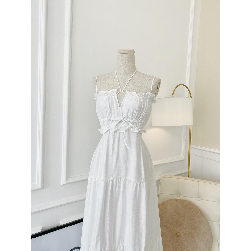 Đầm maxi tầng dây yếm nhún bèo cut out lưng đi biển cực xinh