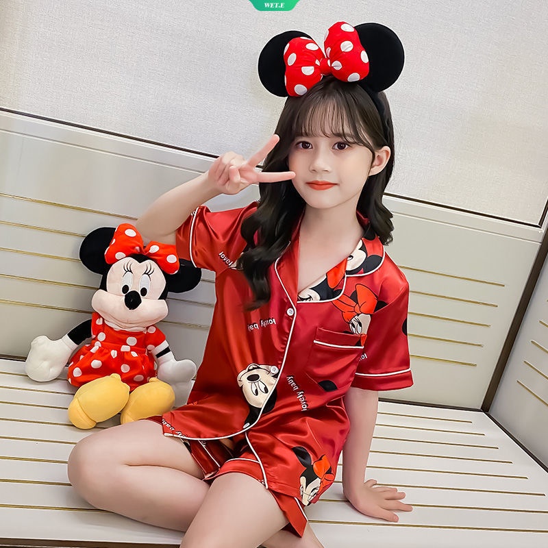 Bộ Đồ Ngủ Tay Ngắn Bằng Lụa Mát In Hoạt Hình Mickey Dành Cho Trẻ Em 2023