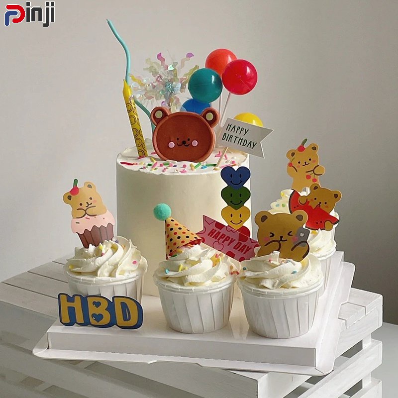 7pcs/16pcs Phụ Kiện Cắm Bánh Sinh Nhật Hình Gấu Dễ Thương Xinh Xắn