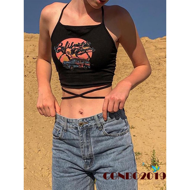 Áo Croptop Không Tay Cổ Yếm Màu Đen Thời Trang Dự Tiệc Cho Nữ