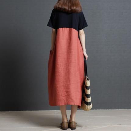 Đầm Dài Cổ Tròn Chất Liệu Cotton Lanh Thời Trang Mùa Hè Cho Nữ