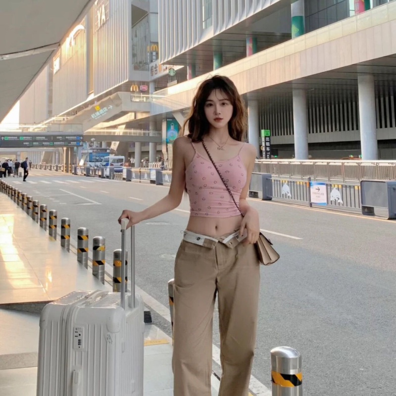COZOK Áo Croptop Sát Nách Dáng Ôm In Hình Mặt Cười Dễ Thương
