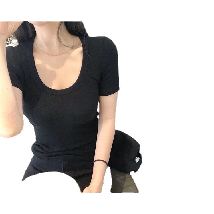 Áo Thun Tay Ngắn Cổ Chữ U Màu Sắc Đơn Giản Thời Trang Mùa Hè 2023