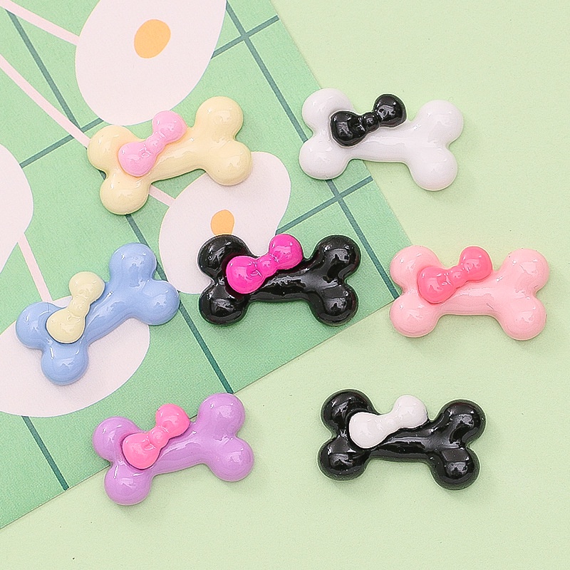 Set 10 Miếng Dán Trang Trí Điện Thoại / Kẹp Tóc Hình Xương Chó / Nơ Dễ Thương DIY