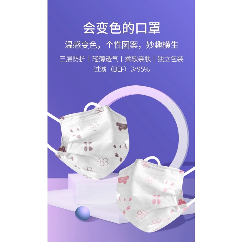 Tik Tok Khẩu Trang Ba Lớp Cảm Biến Nhiệt Độ Thay Đổi Màu Sắc Theo Nhiệt Độ Cao Hình Gấu Anh Đào Hoa Anh Đào