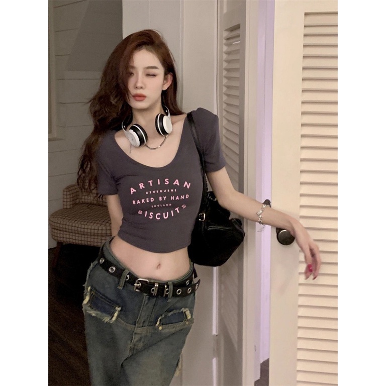 Áo Croptop Tay Ngắn Dáng Ôm In Họa Tiết Thời Trang Mùa Hè Xinh Xắn Cho Nữ