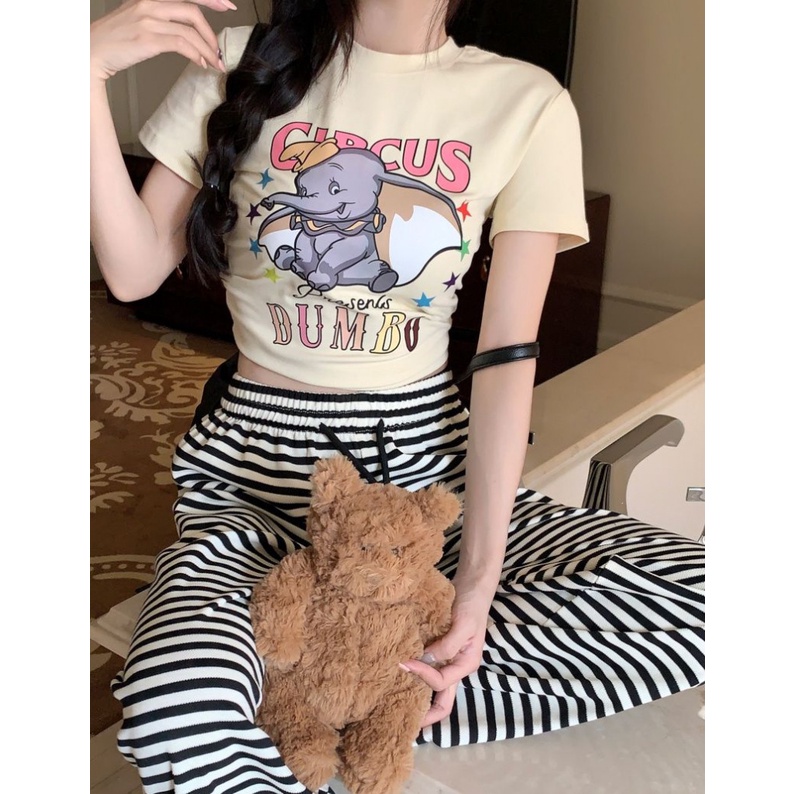 Áo baby tee Thun croptop Ngắn Tay Cổ Tròn In Họa Tiết Thời Trang Xuân Hè Cho Nữ