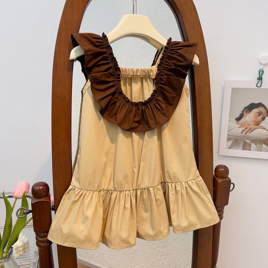 Đầm Công Chúa Chất Cotton Mềm Mại Phối Màu Xinh Xắn Thời Trang Mùa Hè Phong Cách Hàn Quốc Cho Bé Gái