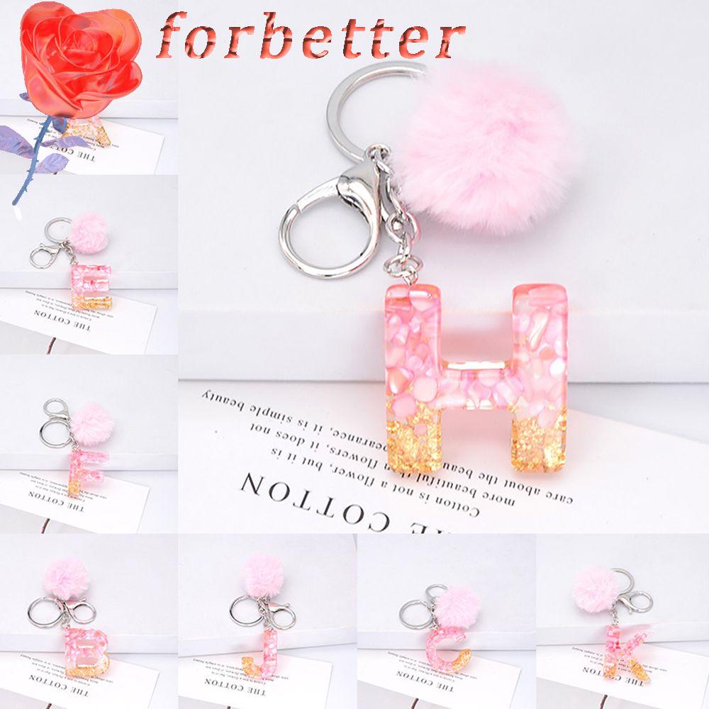 1 Móc Khóa Hình 26 Chữ Cái Gắn Quả Bông Pompom Màu Hồng