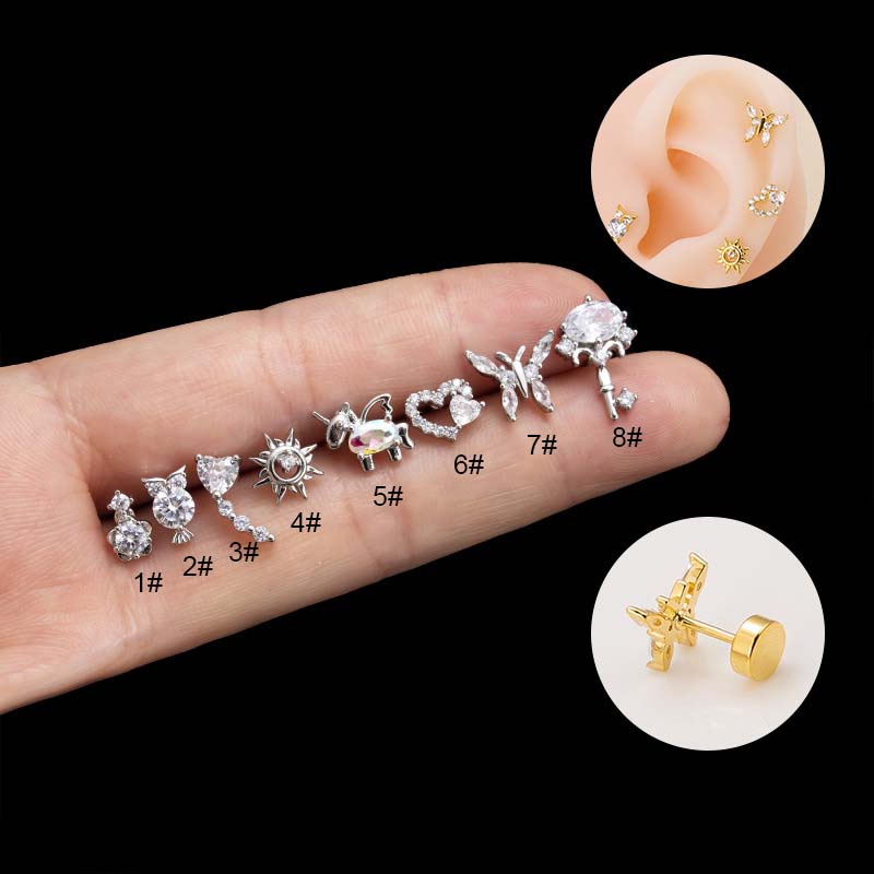1 Khuyên Xỏ Sụn Tai 20Gauge Bằng Thép Không Gỉ Hình Cú / Trái Tim / Ngựa