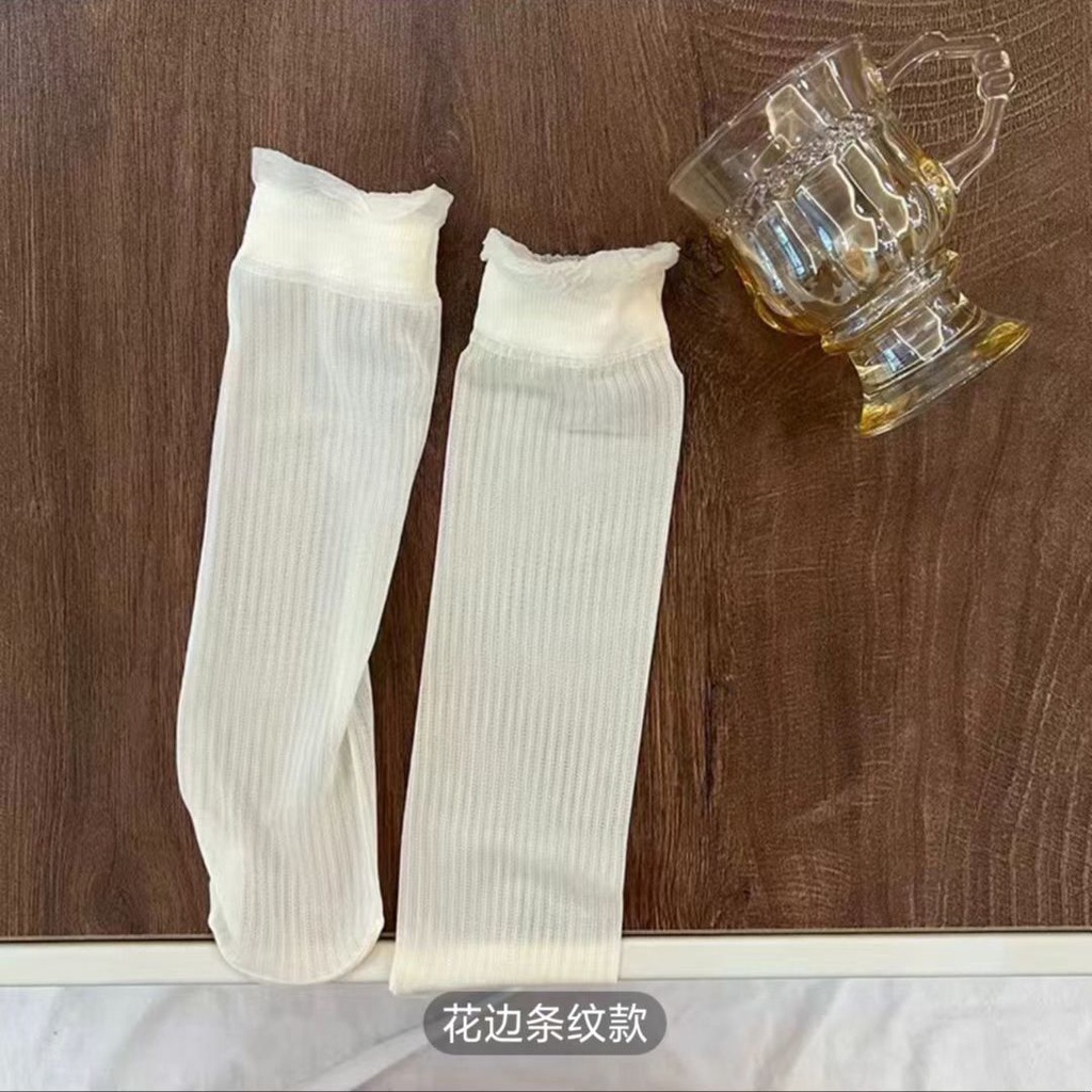 Vớ Lụa Phối Ren Siêu Mỏng Thoáng Khí Không Gót Thời Trang Mùa Hè Cho Bé Gái