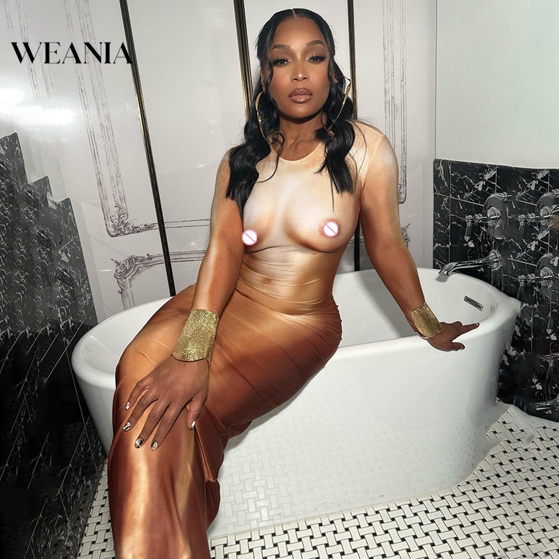 Đầm Maxi Dài Tay In Họa Tiết 3d Gợi Cảm Dành Cho Nữ