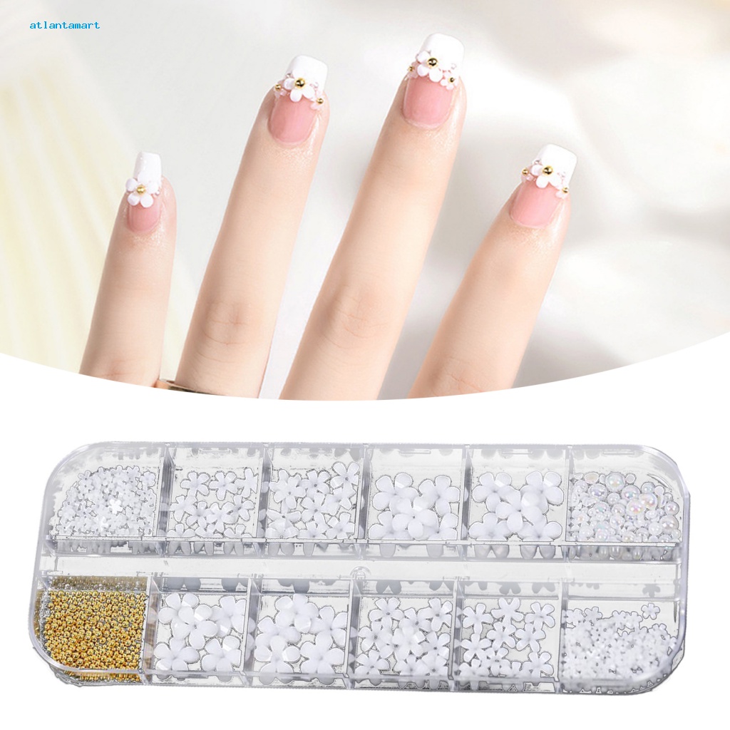 Túi Đựng Đồ Dùng Cao Cấp Tiện Dụng| Phụ Kiện Trang Trí Móng Tay Hình Hoa Năm Cánh Bằng Nhựa Resin Mini Màu Trắng Cho Salon