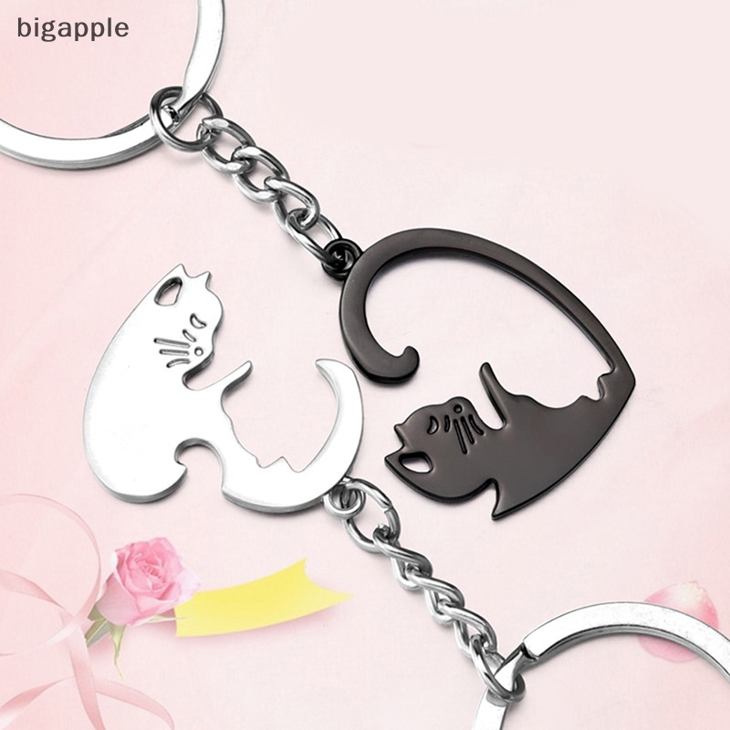 Bộ 2 Móc Khóa Hình Mèo Đen Tròn Bằng Thép Không Gỉ Dễ Thương