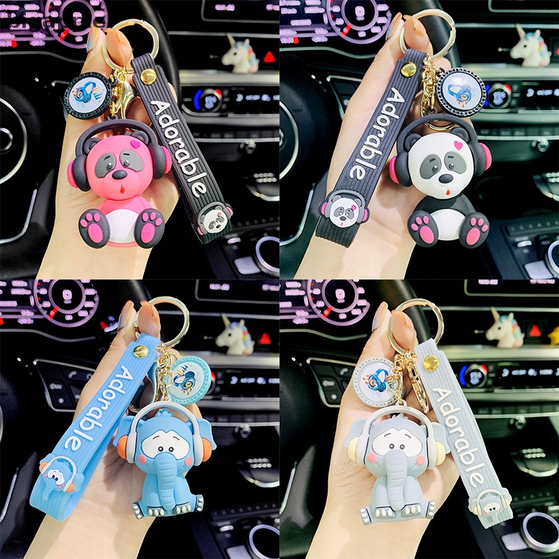 Móc Khóa Hình Chú Voi / Gấu Trúc Hoạt Hình Phong Cách Rock Cổ Điển