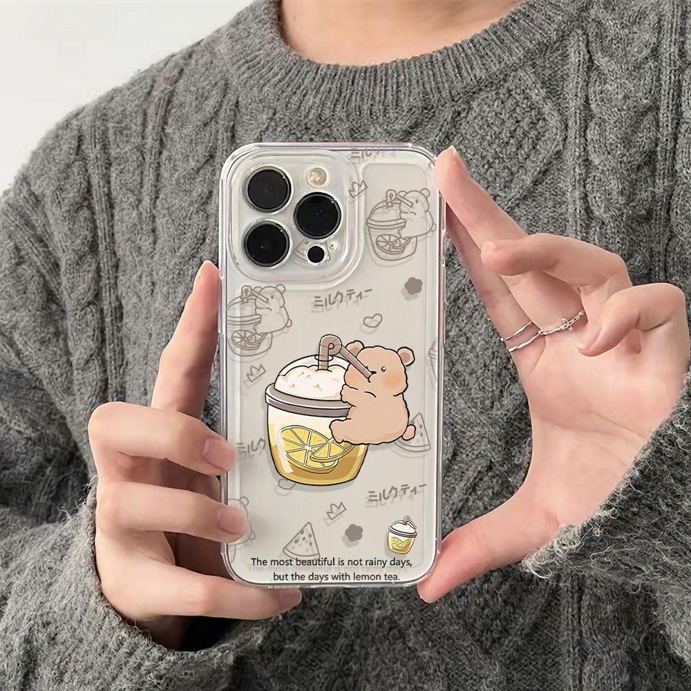 ✅Ốp Điện Thoại Mềm Chống Sốc In Hình Gấu Uống Trà Sữa Cho Iphone 12 1314Pro 6Inmax 78 11