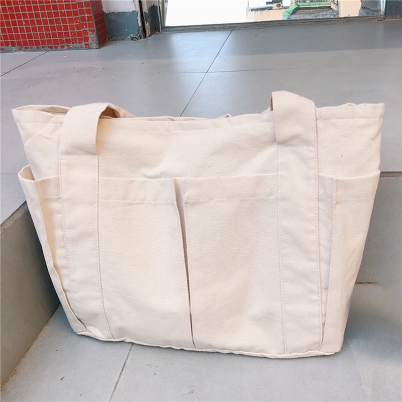 (Mới) Túi Xách Tay Nhiều Ngăn Làm Từ Vải Bố Có Dây Kéo Cho Giáo Viên (b7w