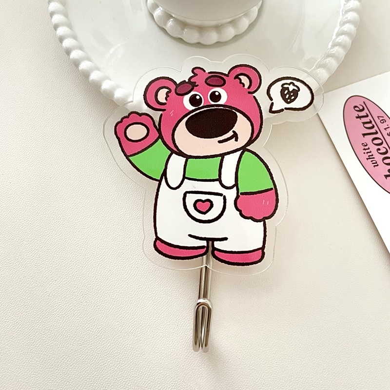 1 Móc Treo Chìa Khóa Bằng Acrylic Tự Dính Hình Gấu Dâu Hoạt Hình Đáng Yêu Dành Cho Gia Đình