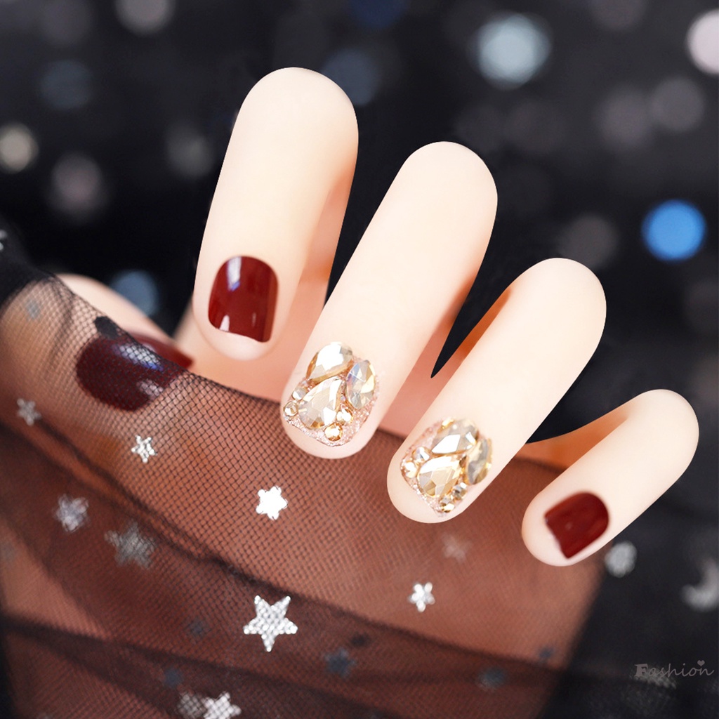 Bộ Móng Tay Giả Ngắn Màu Đỏ Rượu Vang Cho Nữ DIY