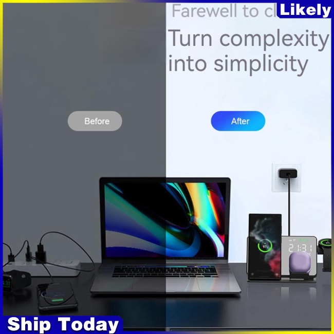 Đế Sạc Nhanh Không Dây 4 Trong 1 15W Tích Hợp Đồng Hồ Báo Thức Cho Galaxy Watch 5