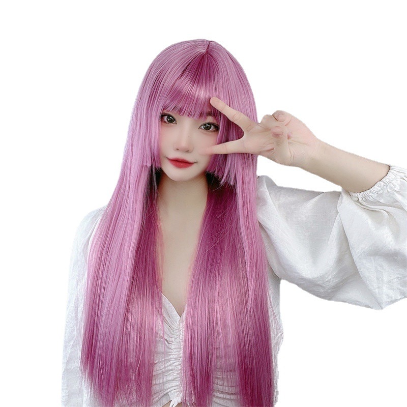 Bộ Tóc Giả Mây Thẳng Dài Màu Tím Sợi Hóa Học Chelolita Che Toàn Diện Cho Nữ