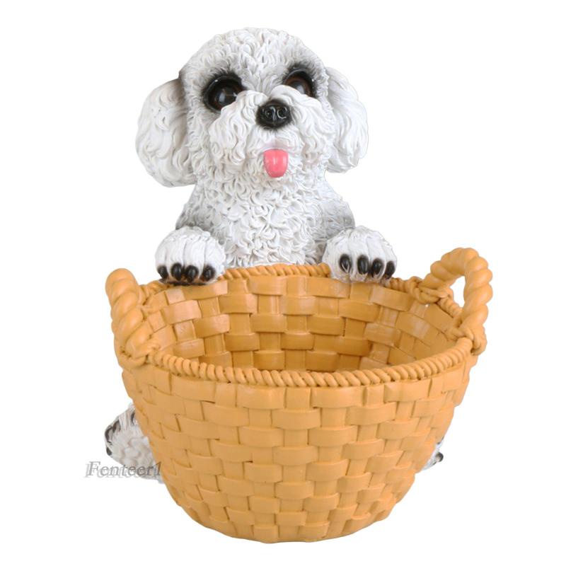 [Fenteer1] Bức Tượng Chú Chó Với Giỏ Đựng Tượng Nhỏ Cho Văn Phòng Nhà Hàng