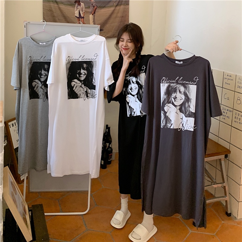 SUXI Đầm Tay Ngắn Cổ Thuyền Dáng Rộng In Họa Tiết Thời Trang Mùa Hè Xinh Xắn Cho Nữ