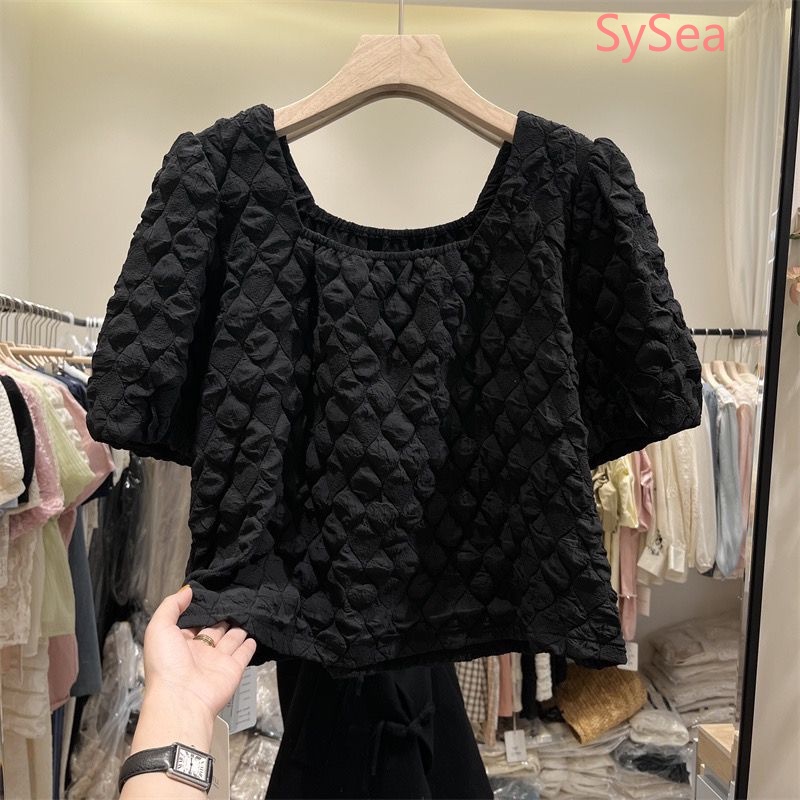 Áo Kiểu Tay Ngắn Cổ Vuông Thời Trang Hè Phong Cách Pháp Cho Nữ