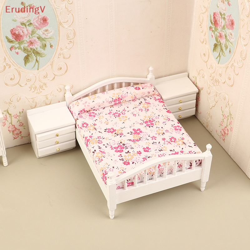 [ErudingV] 1 Bộ Nội Thất Giường Đôi Trang Trí Nhà Búp Bê Thu Nhỏ 1: 12