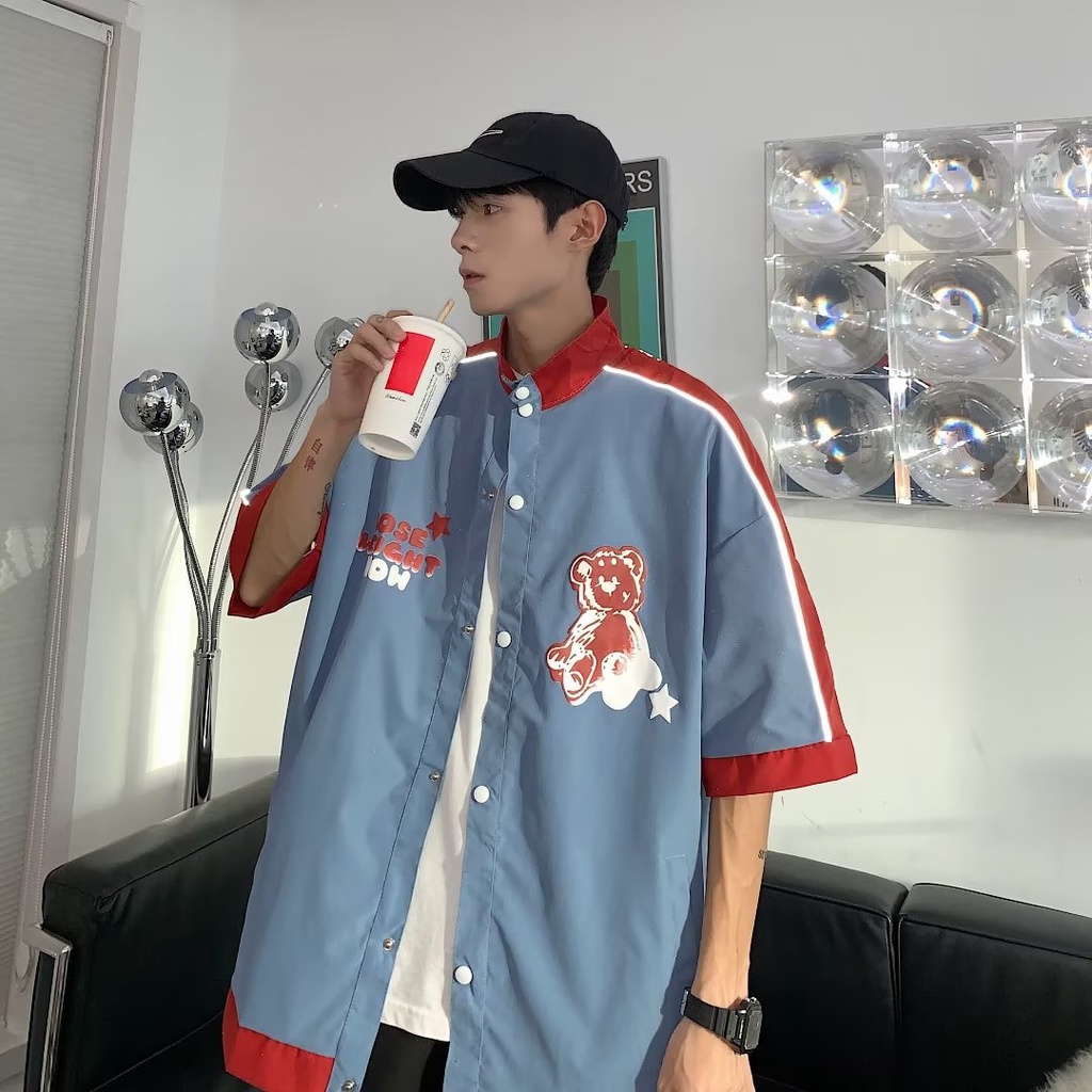 Áo Sơ Mi Ngắn Tay Họa Tiết Hoạt Hình Xinh Xắn Theo Phong Cách Hip Hop Hongkong Dành Cho Nam