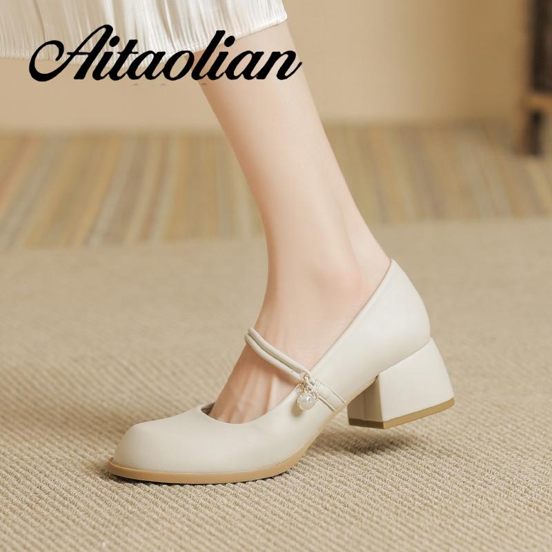 Giày Cao Gót 5cm Da Thật Mũi Vuông Phong Cách retro Anh Quốc Cho Nữ