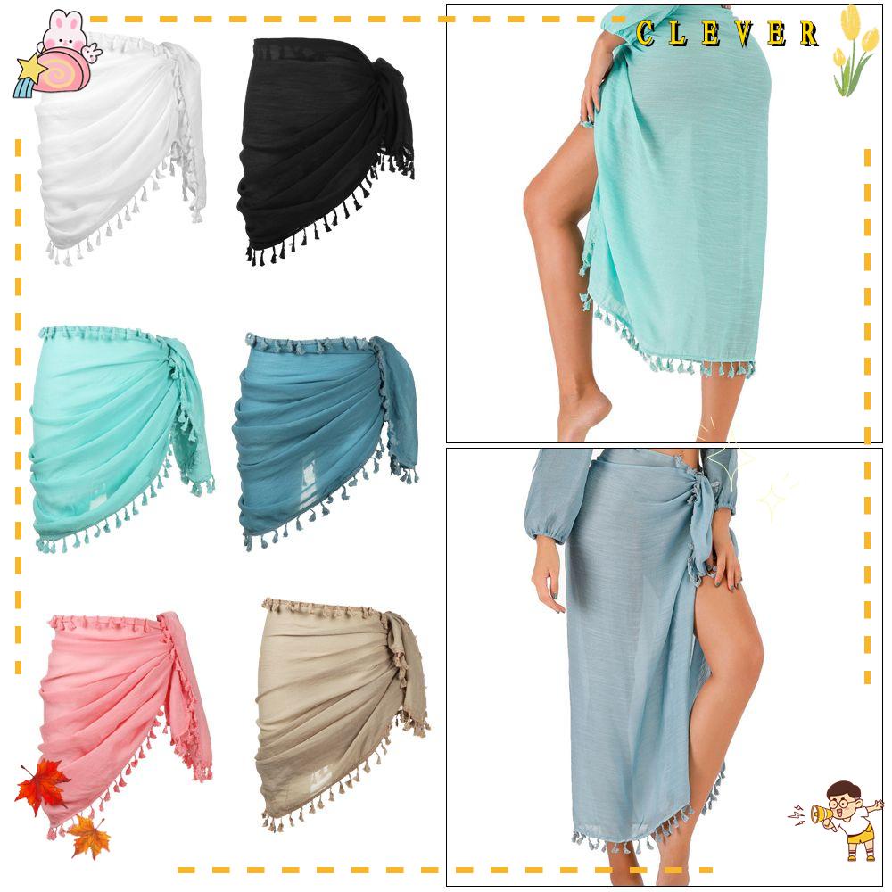 Vỏ Bọc Sarong Mặc Ngoài Đồ Bơi Thiết Kế Tua Rua Ngắn Thời Trang Đi Biển Cho Nữ