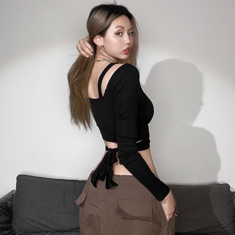 Kliou Áo Croptop Tay Dài Cổ Chữ V Thời Trang Đường Phố Mới 2023 Dành Cho Bạn Nữ