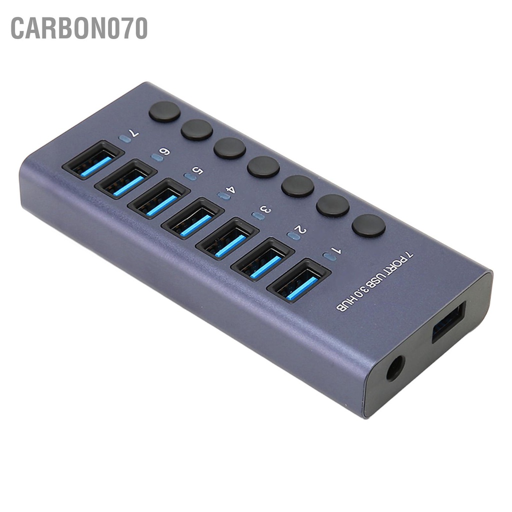 Carbon070 Hub USB 3.0 7 Cổng 5Gbps 5V 2.4A 36W Công Tắc Cá Nhân Đèn LED Chỉ Báo Đế Cắm Cho Điện Thoại Máy Tính 100‑240V
