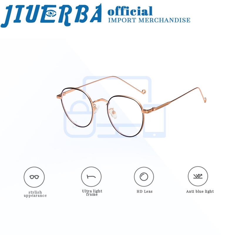 JIUERBA Kính Cận Chống Bức Xạ Gọng Kim Loại Tròn Thời Trang Hàn Quốc Cho Nam Nữ