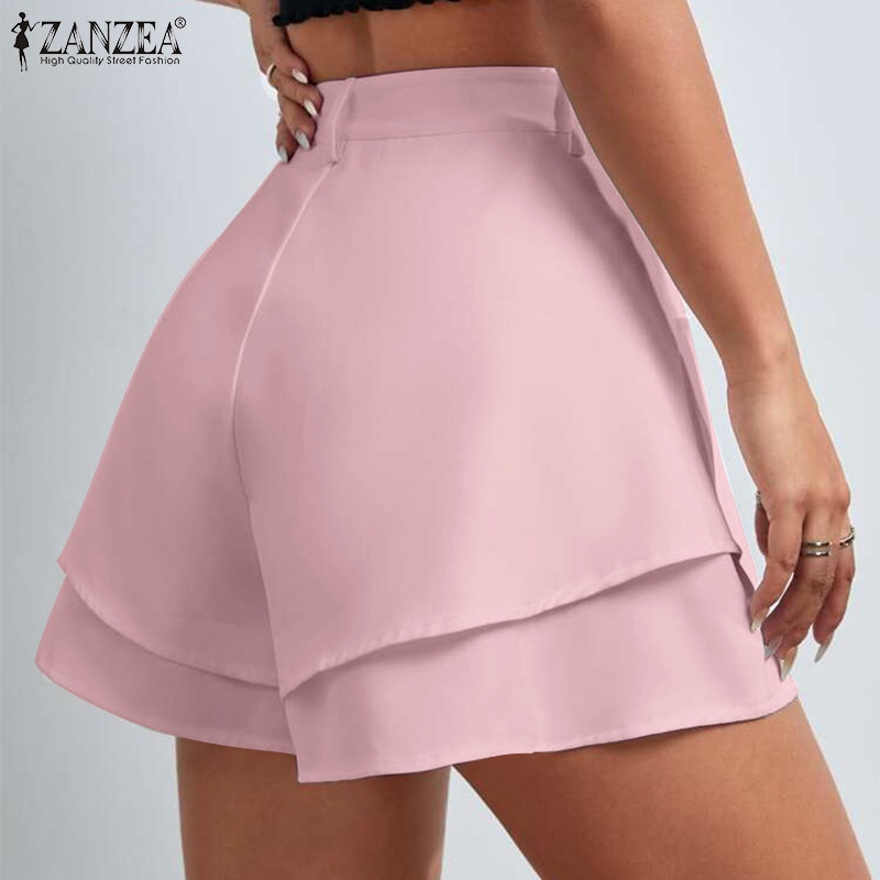 ZANZEA Quần Short Ống Rộng Lưng Cao Phối Túi Thời Trang Đường Phố Cho Nữ
