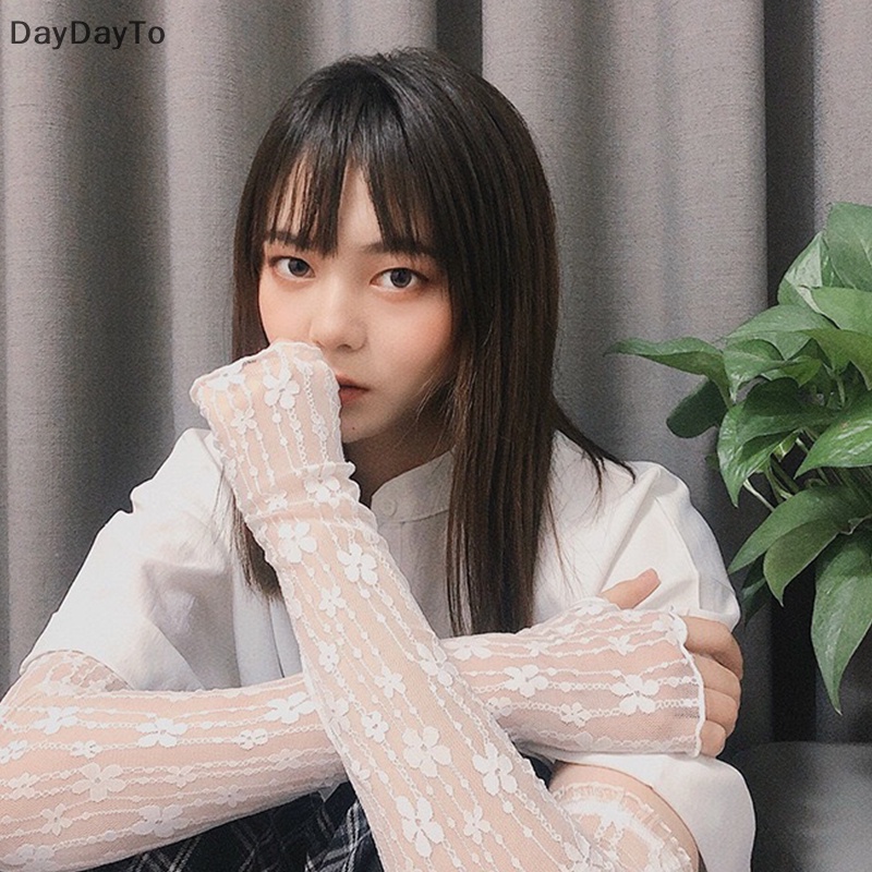 1 Đôi Găng Tay Ren Lưới Dài Hở Ngón Chống Nắng Khi Đi Xe Đạp