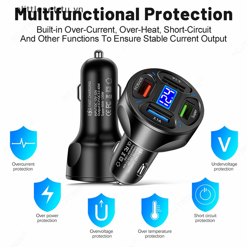 Tẩu Sạc Nhanh 4 Cổng USB 66W Cho Xe Hơi