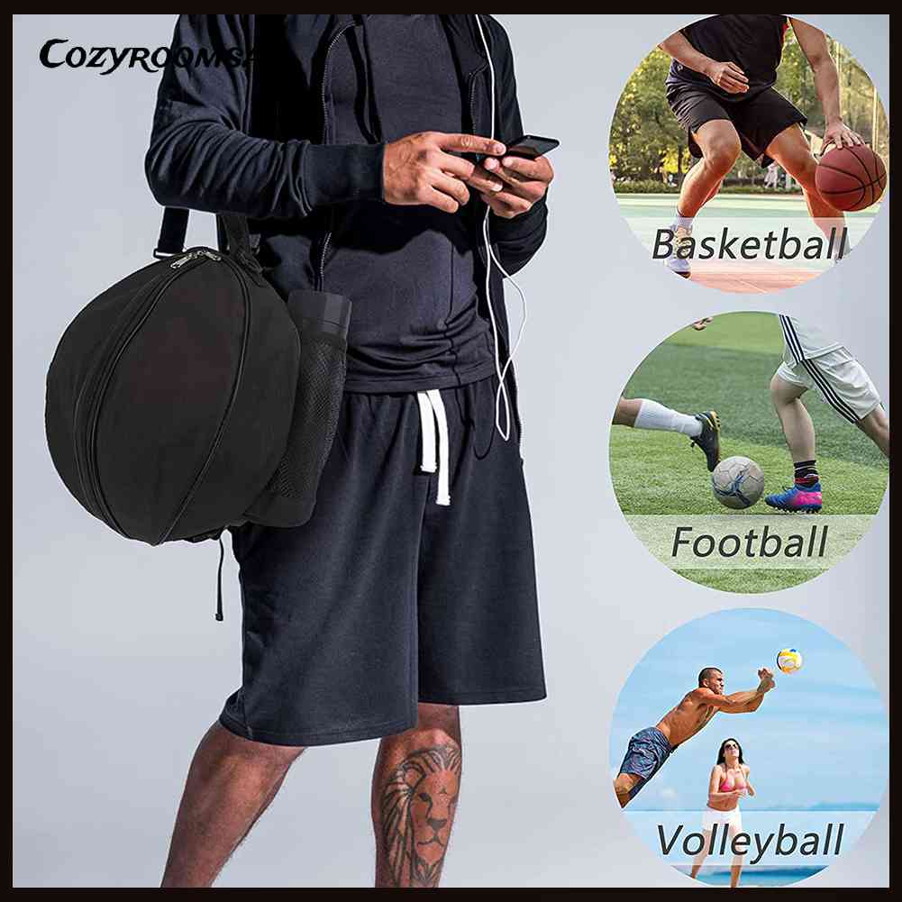 Túi Lưới Đựng Bóng Rổ / Bóng Đá Hình Tròn Bằng Vải Oxford Chống Thấm Nước Màu Đen